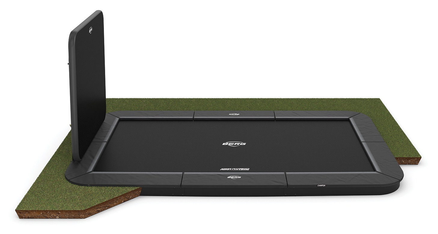 BERG Champion rechteckiges FlatGround Trampolin 500cm - Anthrazit Grau mit AeroWall