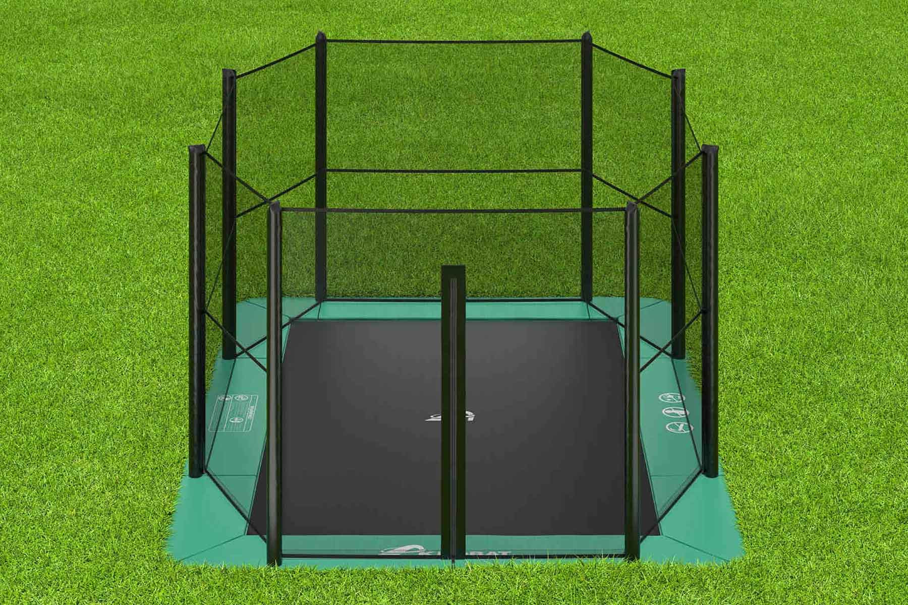 Akrobat Trampolin Orbit Flach zum Boden - 335 x 244 cm - Rechteck - Grün - mit Sicherheitsnetz