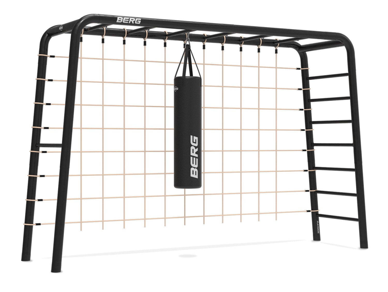 BERG PlayBase 3-in-1 Spielplatz - Groß - mit Reckstange, Leiter, Kletternetz L und Boxsack