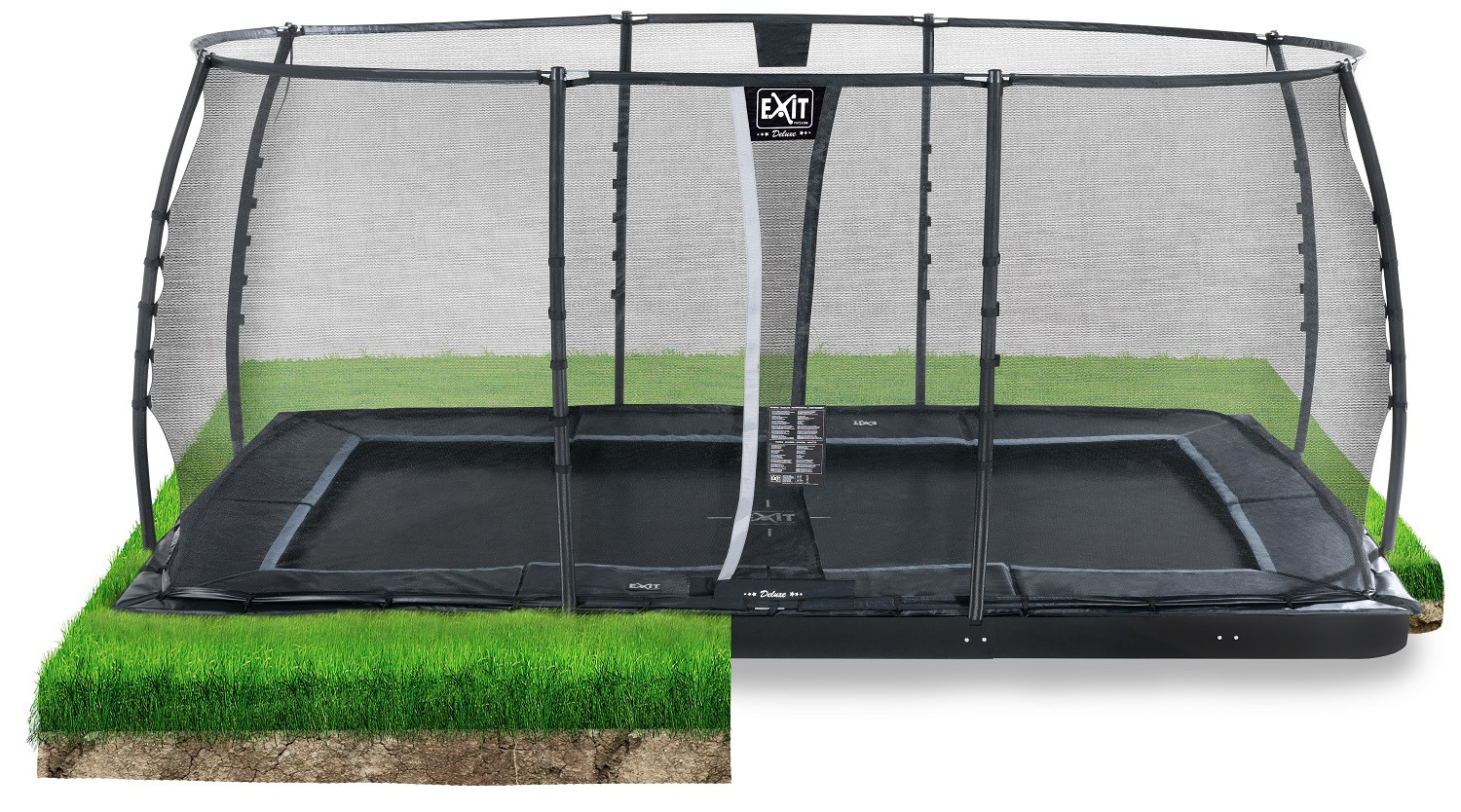 EXIT Dynamic ebenerdiges Trampolin 305x519cm mit Sicherheitsnetz - schwarz