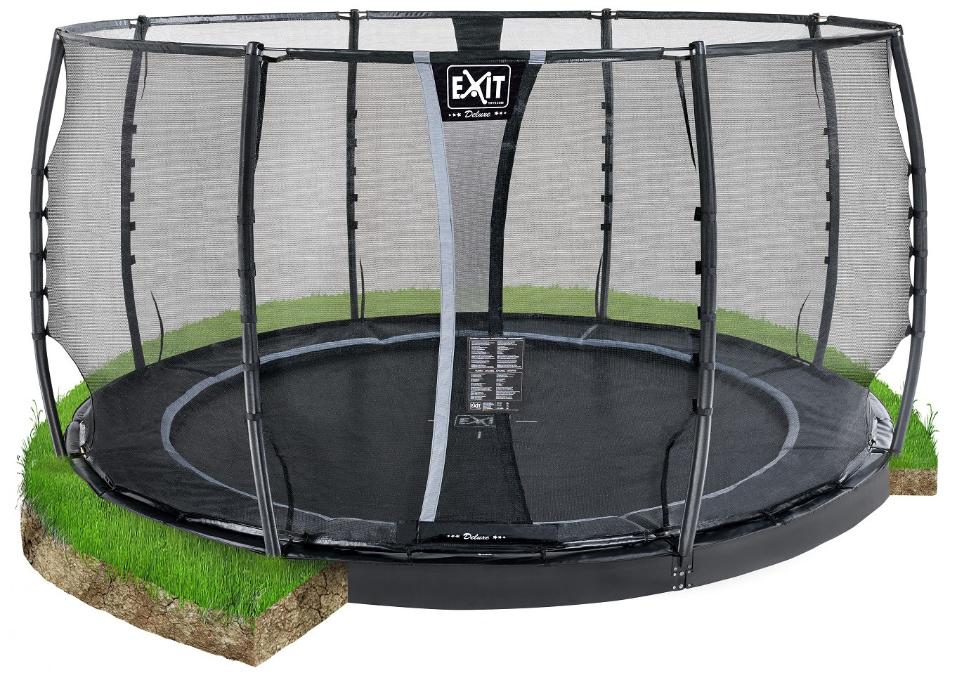 EXIT Dynamic ebenerdiges Trampolin ø366cm mit Sicherheitsnetz - schwarz