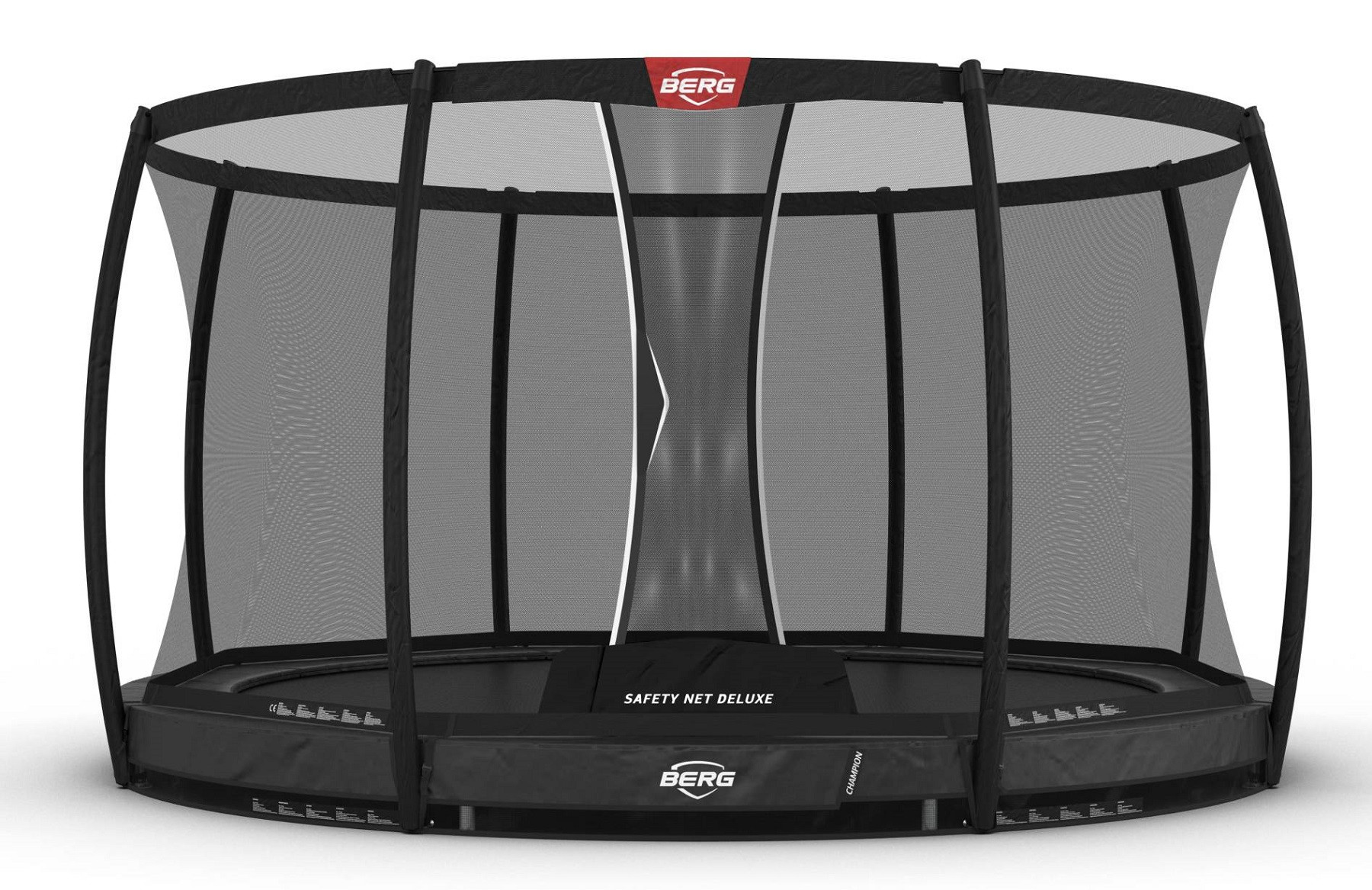 BERG Trampolin Champion mit Sicherheitsnetz - Safetynet Deluxe -  InGround - 380 cm - Anthrazit Grau - Airflow PRO - Twinspring