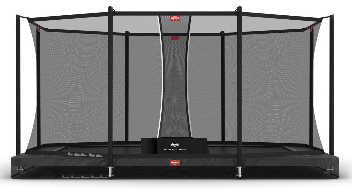 BERG Trampolin Ultim Favorit - InGround - mit Sicherheitsnetz Comfort - 410 x 250 cm - Anthrazit Grau