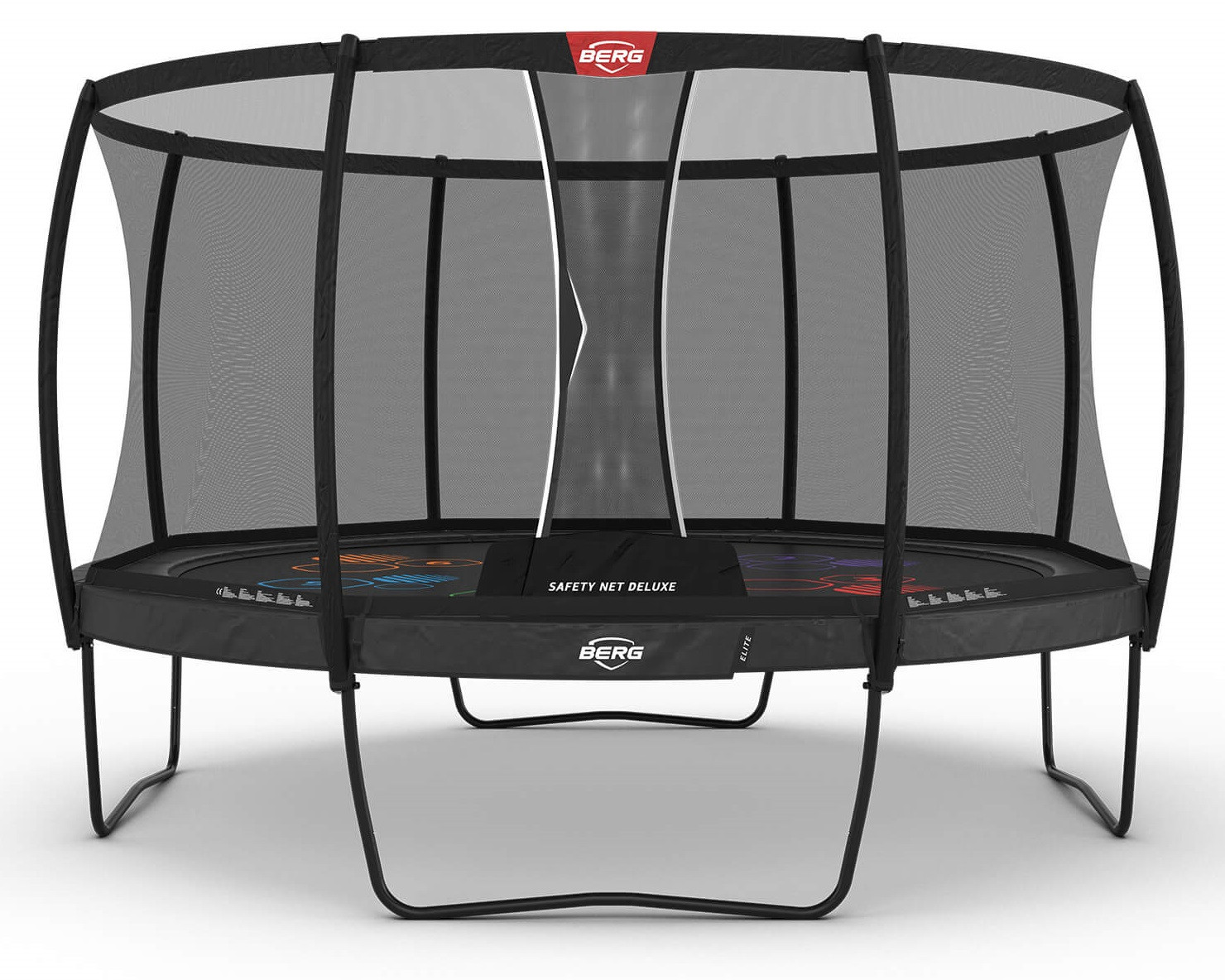 BERG Elite Levels rundes Trampolin auf Beinen 430cm mit Sicherheitsnetz Deluxe - Anthrazit Grau