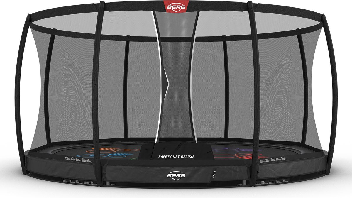 BERG Trampolin Elite Levels- InGround - mit Sicherheitsnetz Deluxe - 430 cm - Anthrazit Grau