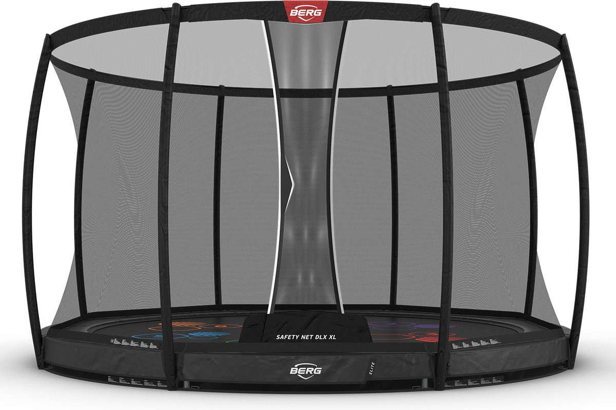 BERG Trampolin Elite Levels mit Sicherheitsnetz Deluxe XL - InGround -  430 cm - Anthrazit Grau - Airflow - Twinspring